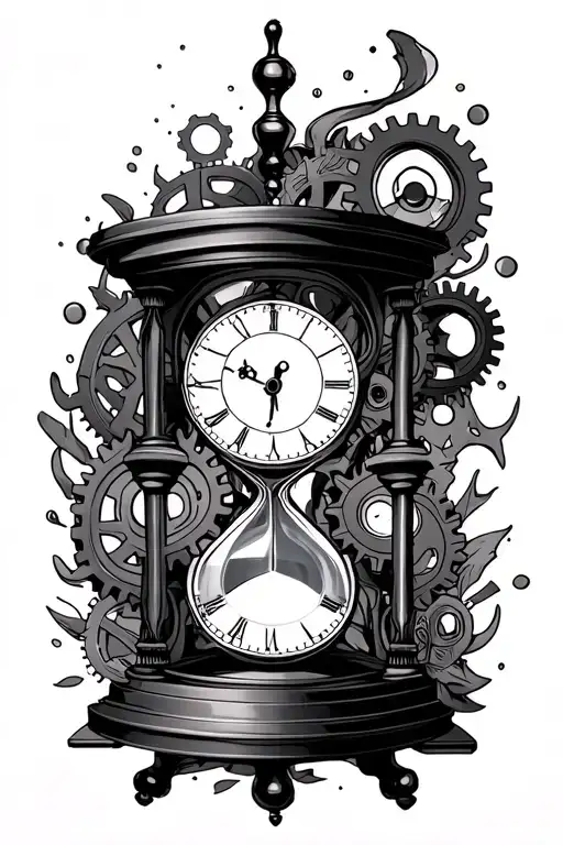 Hourglass And Clock With Gears