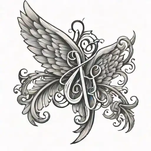 Angel Wing With Cursive J In The Middle