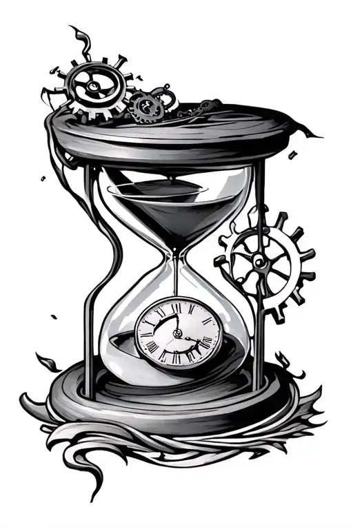 Hourglass Filled With Swirling And A Stop Watch With Gears Inside
