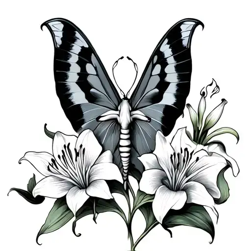 Luna Moth With Spider Lillies