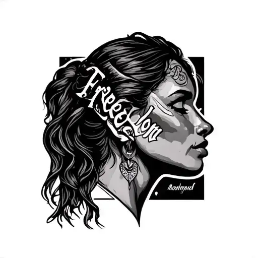 Freedom Written Under Ear On Side Neck Vertically