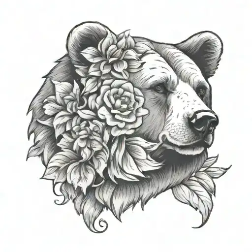 Floral Bear Lady Head Profile Holding