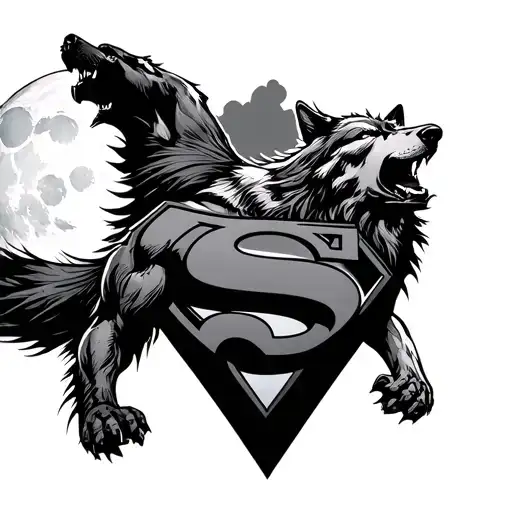 Superman Logo Combined With The Wolf Howling At The Moon