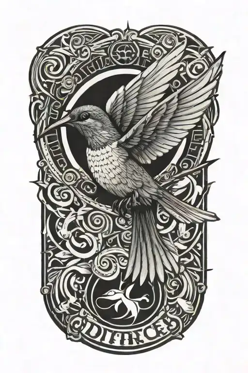 Indigenous Humming Bird Rising Surrounded By Circled By Leters P U R E P E C H A