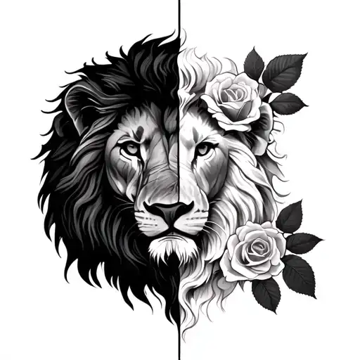 Half Lion And Half Rose Intertwined
