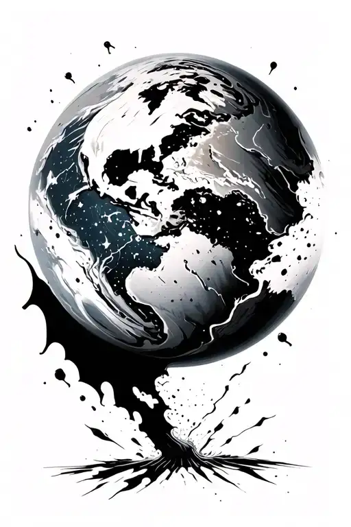 Black And White Planet Breaking Apart And Being Pulled In One Direction