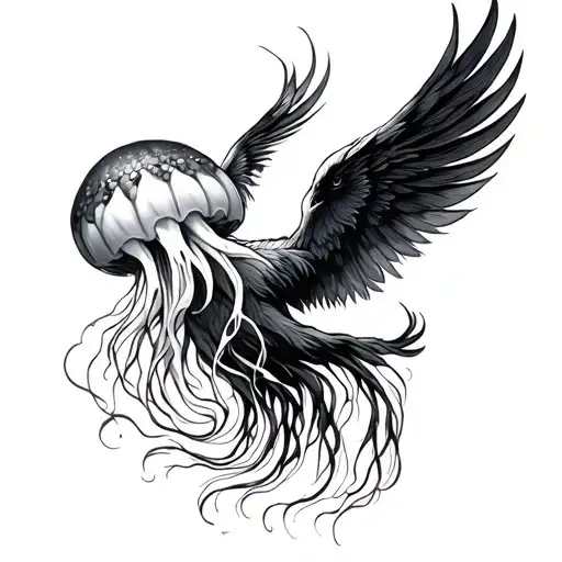 Jellyfish Looking At The Phoenix That Rises Up