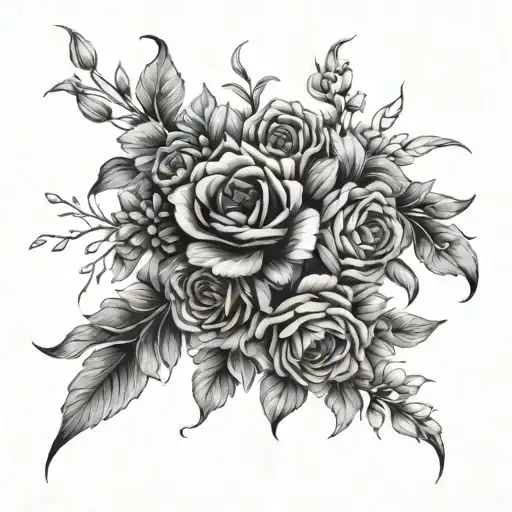 Bouqet Of Mixed Flowers Intertwined Black And White