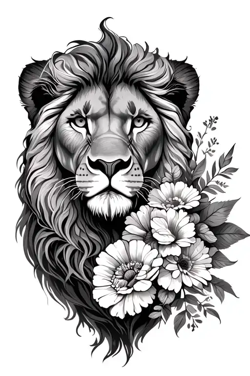Female Lion With Birth Flowers Of October November March And December