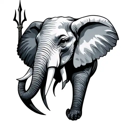 Elephant Head With Vel Trident Tatto