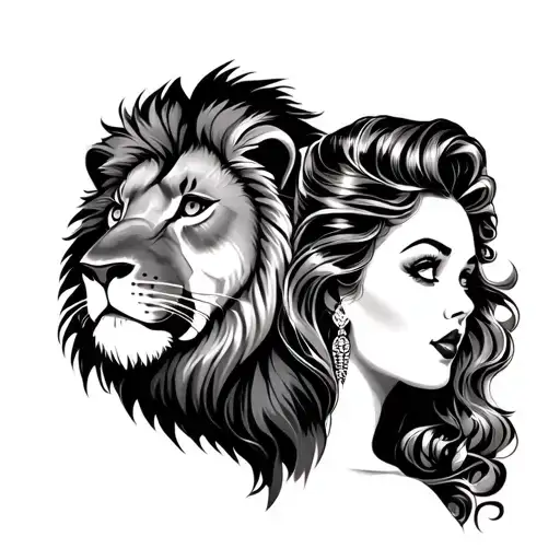 Lion And Pin Up Girl Side Profile