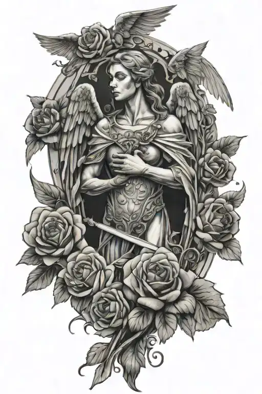 Arc Angel Michael With Shild And Roses