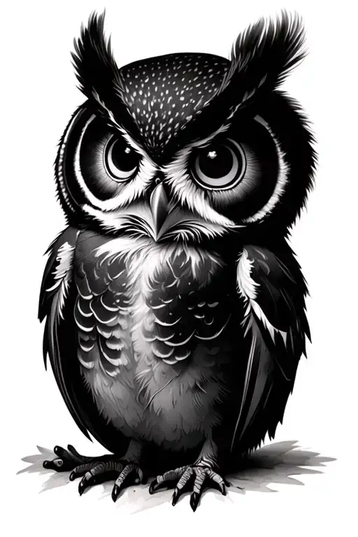 Baby Owl With A Squirrel