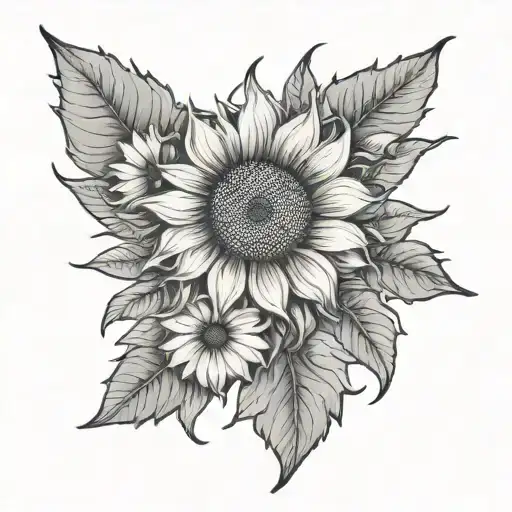 Sunflower Blooming With Sea Goat Surrounded