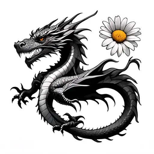 Dragon And Daisy Tattoo Design
