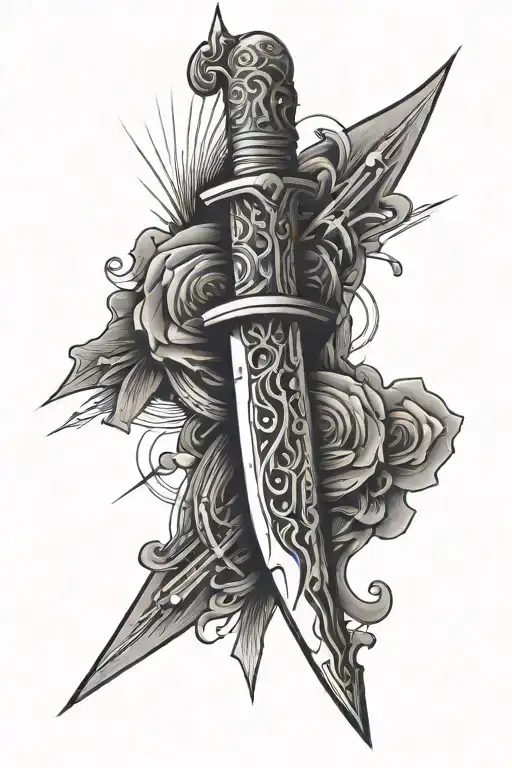 A Dagger With Abstract Lines Coming Down From The Dagger