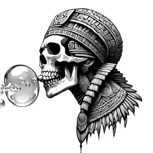 Mayan Skeleton Blowing Bubles