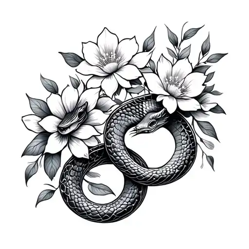 Chinese Zodiac Snake With Flowers