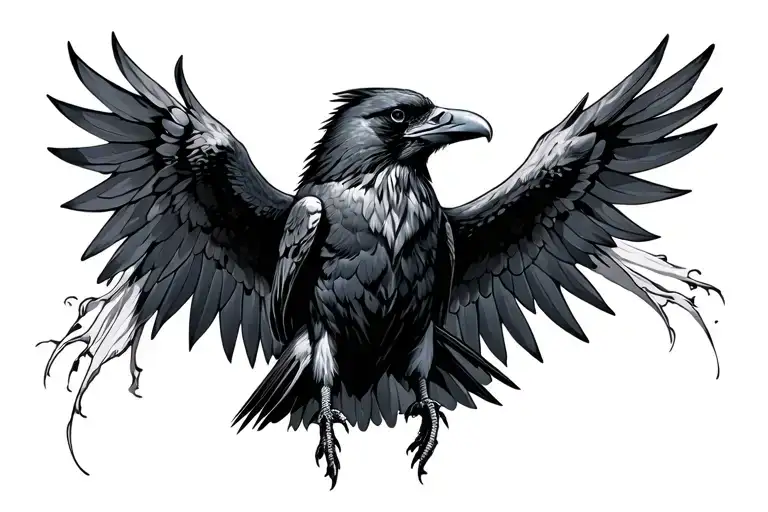 Raven From Above With Spread Wings