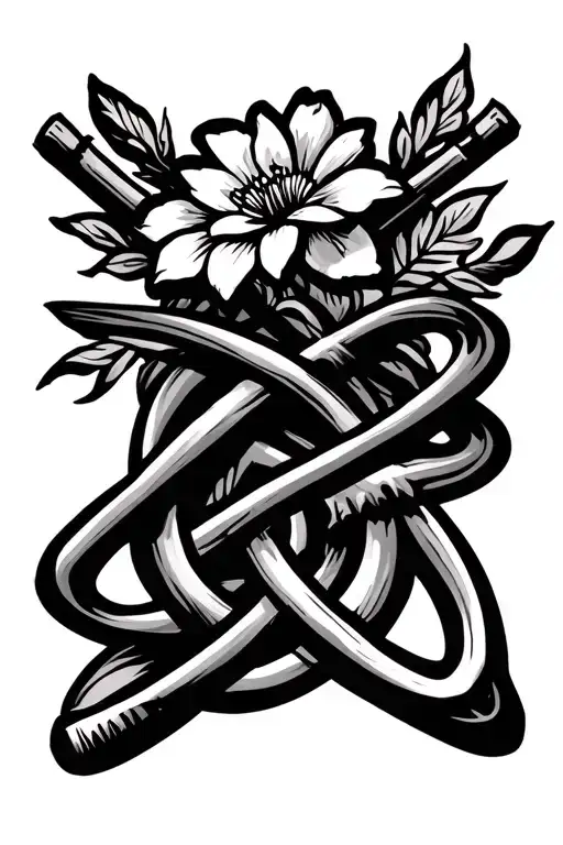 Drum Sticks And Flowers Wrapped Loosely Intertwined With A Celtic Knot Below