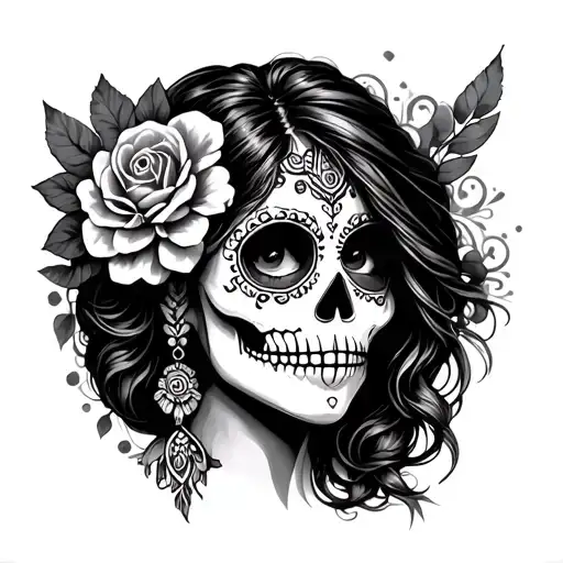 Sugar Skull Gypsy Girl Fortune Teller Neo Traditional Side Profile