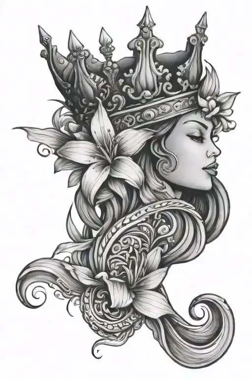 Lilly Flower With A King Crown On Top With Waves As A Background