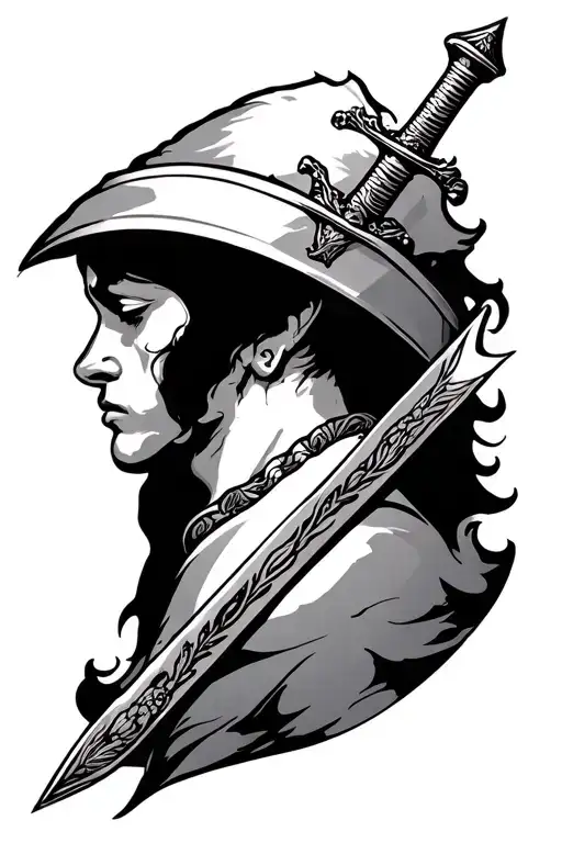 Sword Tattoo On The Back Of The Neck