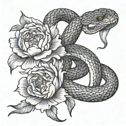 Snake Slithering With Peonies