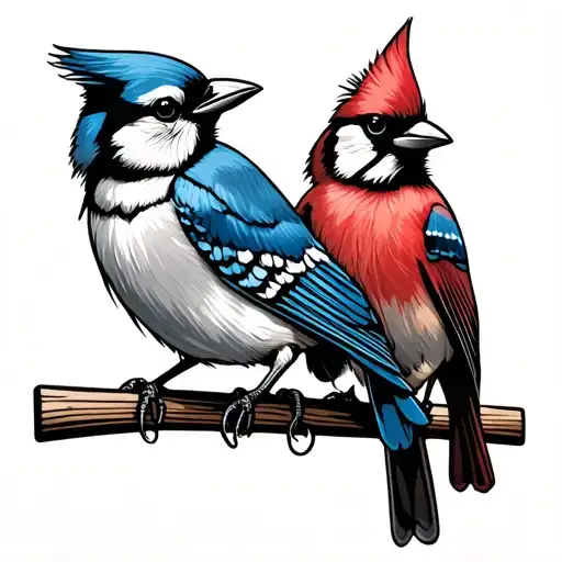 Bluejay And Cardinal Perched