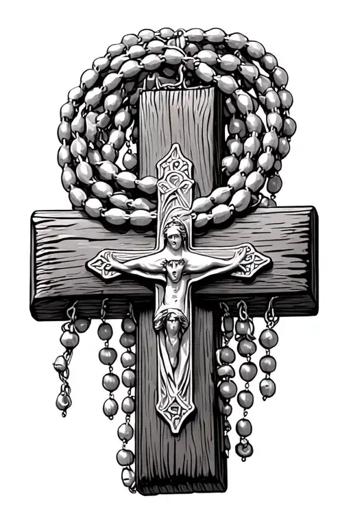 Catholic Rosary Wrapped Around A Wooden Cross Made