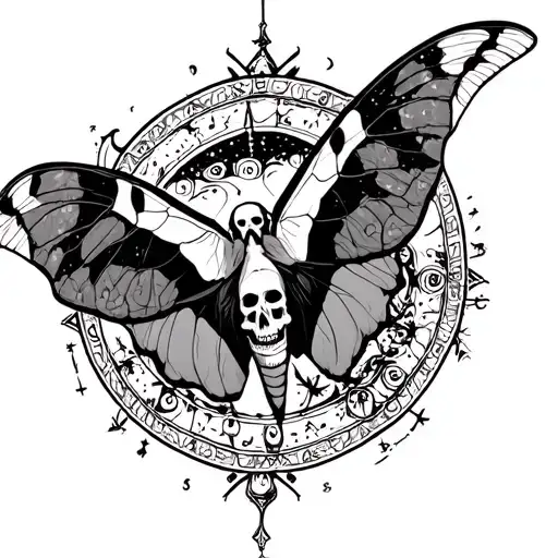 Luna Moth With Skull Marking And Witchcraft And Astrological Synbols Surrounding