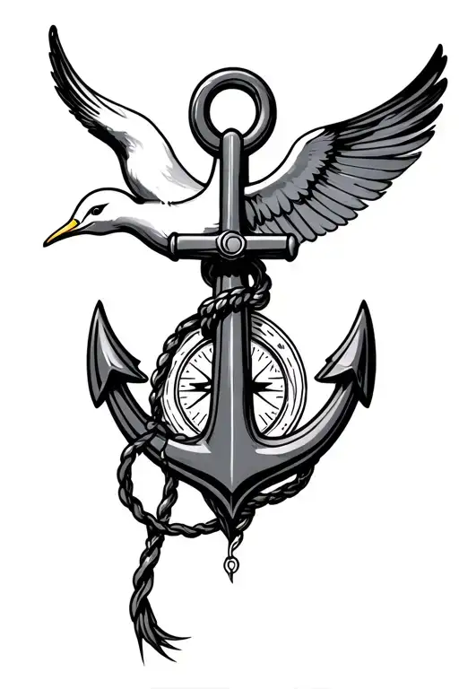 An Anchor Under A Kompass Connected With A Swallow