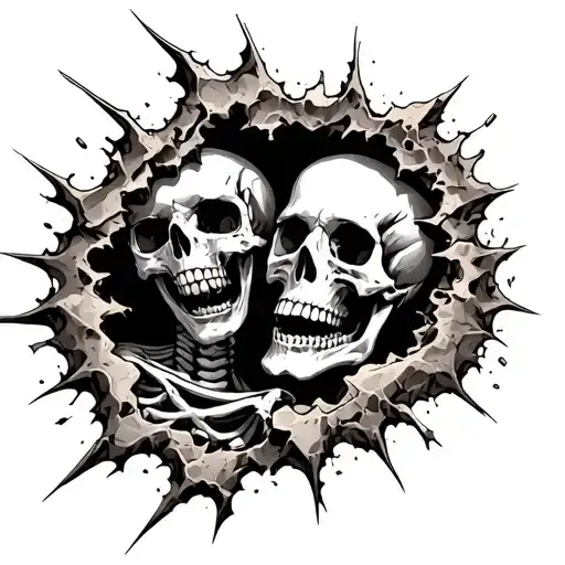 Realistic Skeleton Ripping Open A Hole And Skull Peeking Through