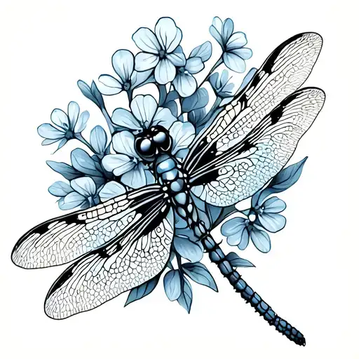 Dragonfly On A Ring Of Forget Me Not Flowers