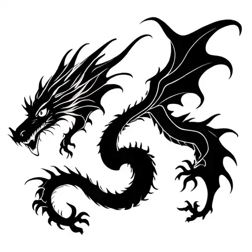 Dragon With Wings In The Paws Yin And Yan