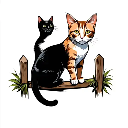 Black Cat And Orange Cat On Fence