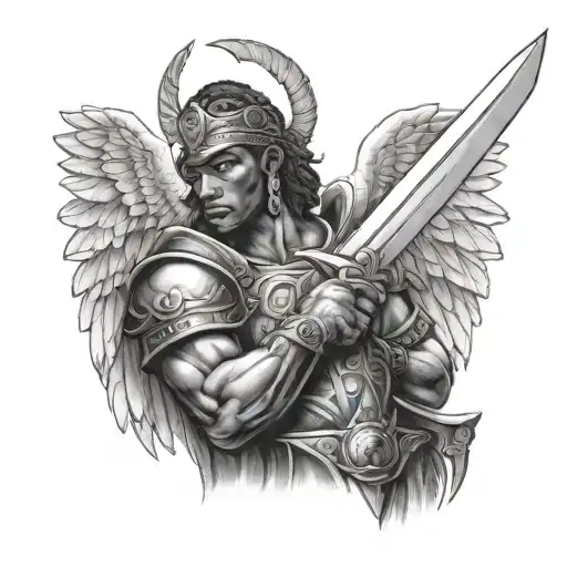 African Warrior Angel Holding Sword