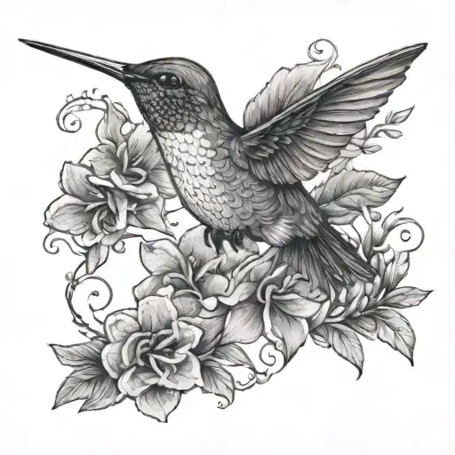 Hummingbird With Flowers