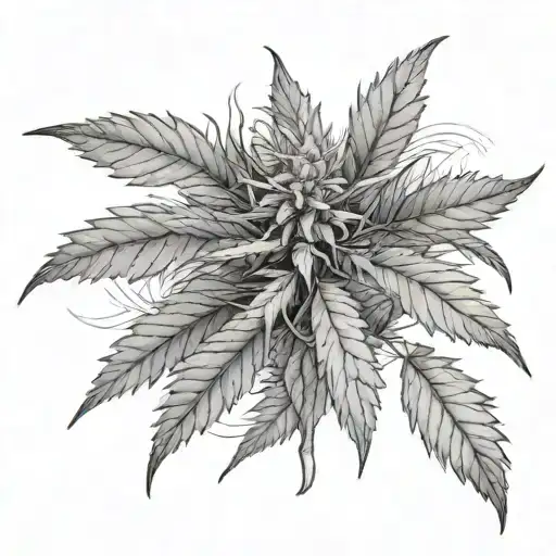 A Realistic Black And Grey Portrait Of A Cannabis Plant With Intricate Details