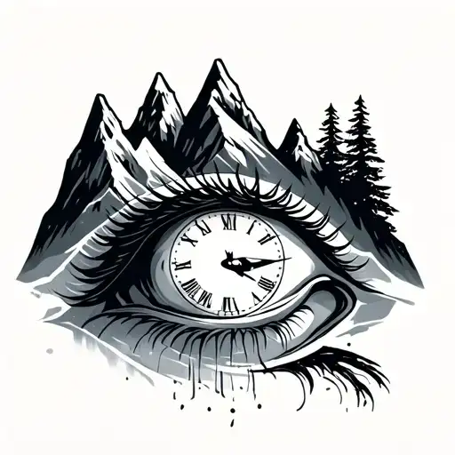 Mountains With Clock And Eye