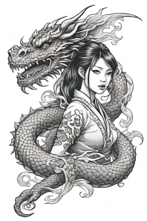 Japanese Girl And Dragon