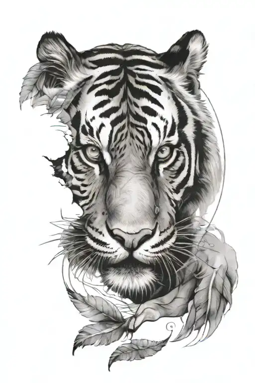 Eyes Of A Tiger With The Eyes Of A Human Next To Them