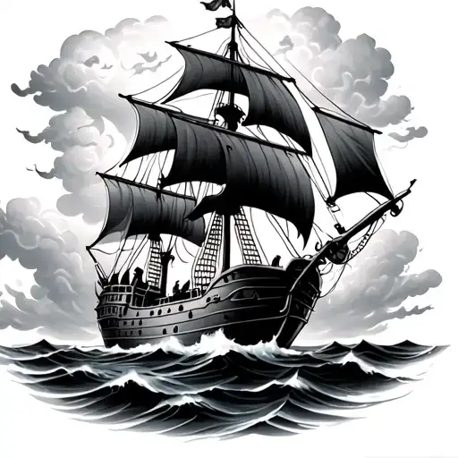 Pirate Ship Sailing Through Storm Clouds