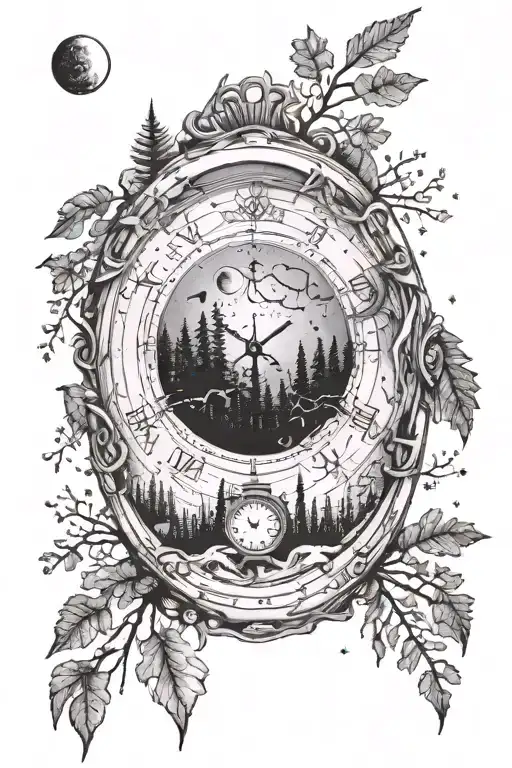 Forest With A Moon That Is A Watch Torn Apart Surrounded By Constellations