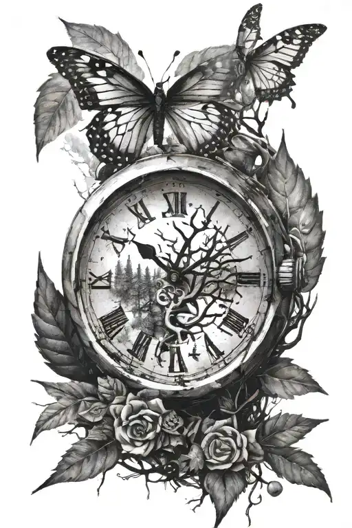 Forest With A Moon That Is A Watch Torn Apart Heart With Butterfly