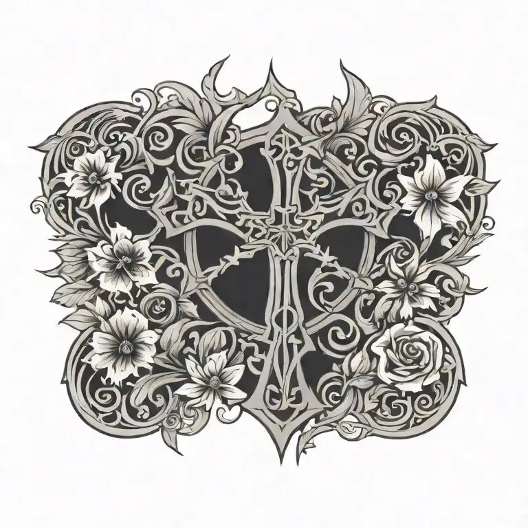 Gothic Cross With Floral Caligraphy