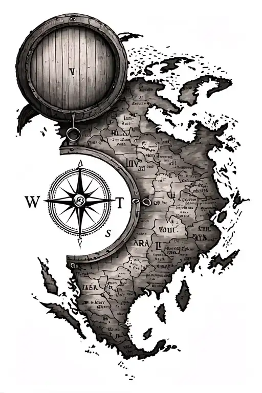 Map And Compass And Bar And Barrel