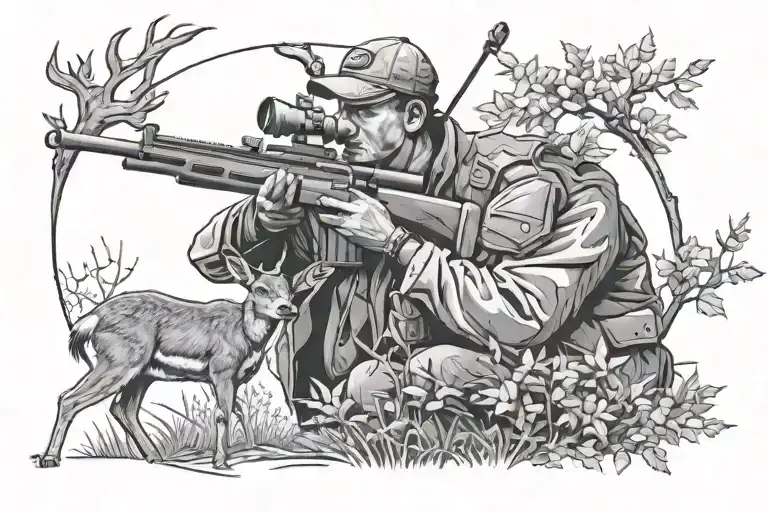 Sniper Man Shooting A Deer Standing