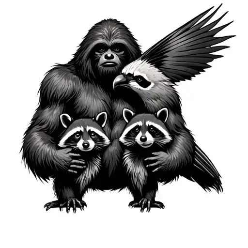 Bust If A Sasquatch Filling You The Bird Holding Two Raccoons