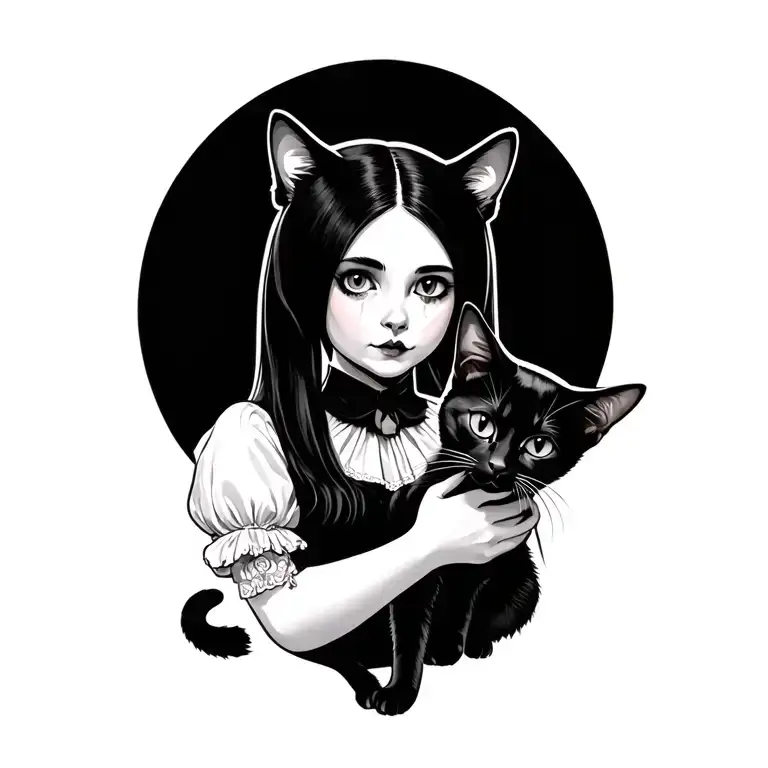 Wednesday Addams Holding A Black Cat